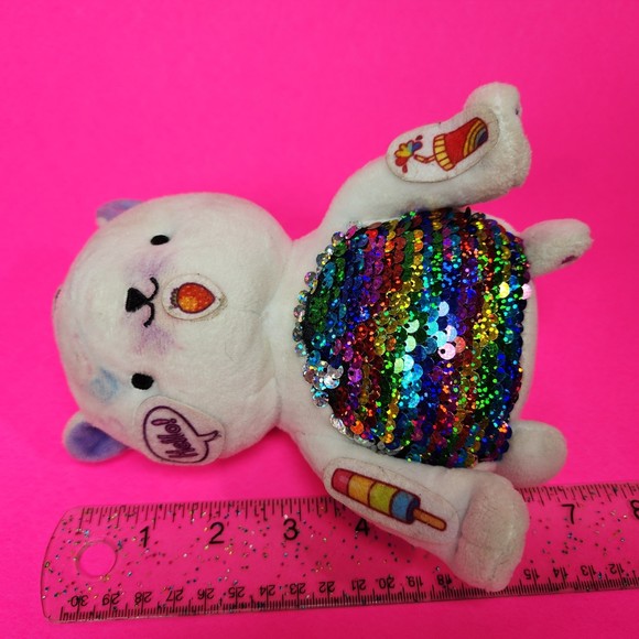 RMS White Graffiti Cat Plush Toy Sequin Belly Weighted Bottom 6.5 in. - Picture 7 of 8